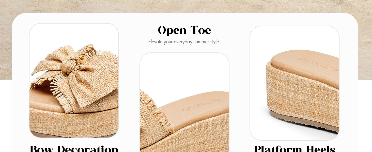 Coutgo Womens Raffia Platform Wedge Sandals