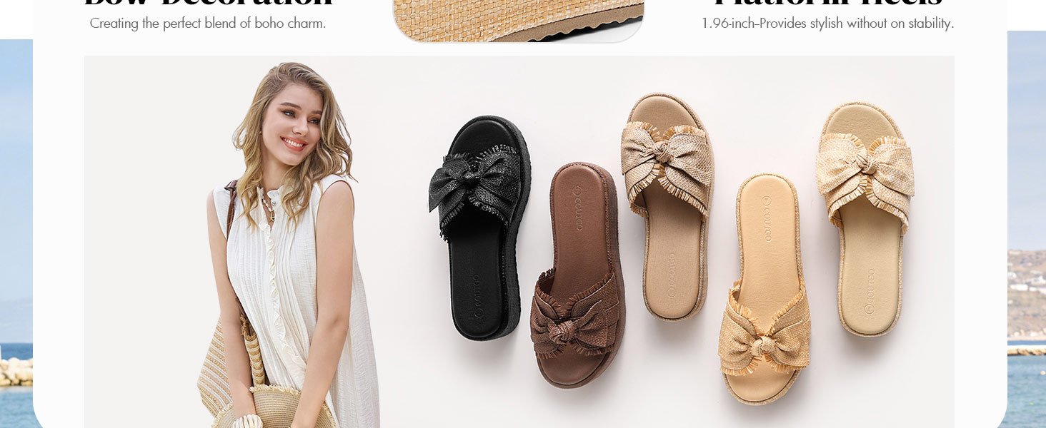 Coutgo Womens Raffia Platform Wedge Sandals