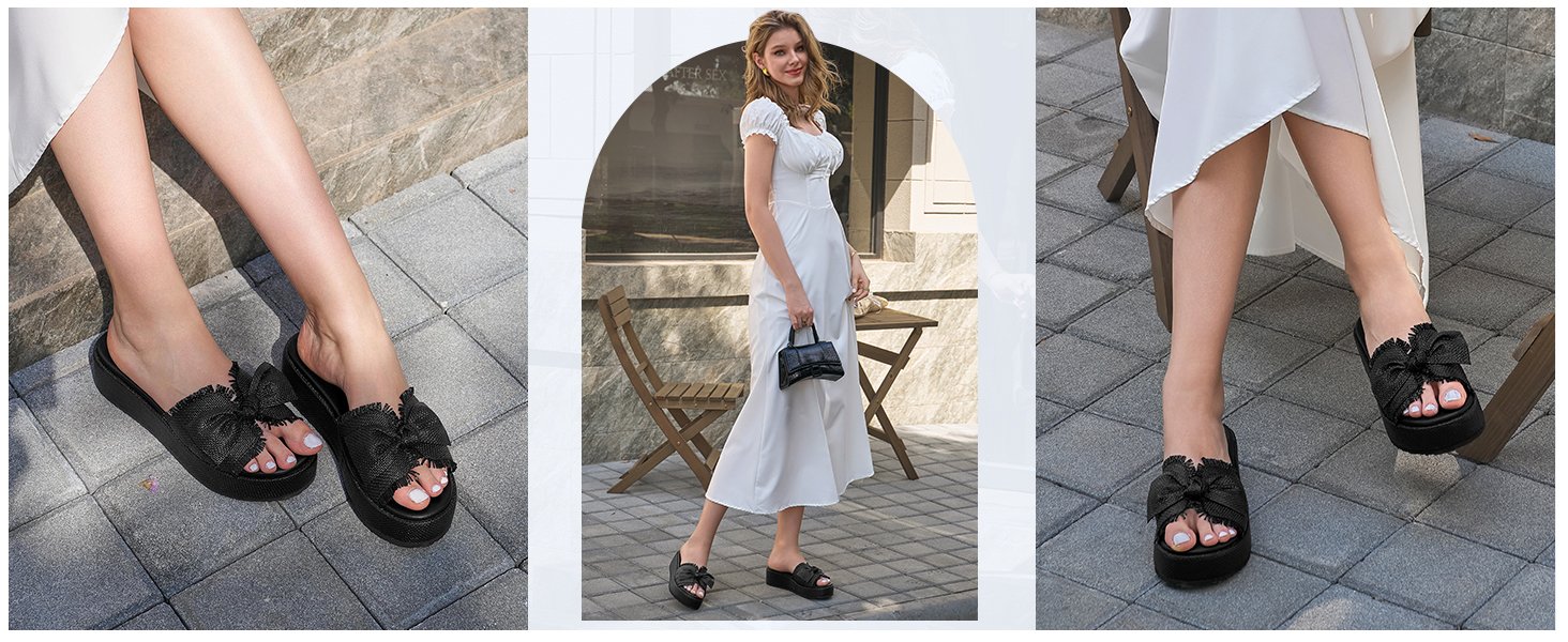 Coutgo Womens Raffia Platform Wedge Sandals