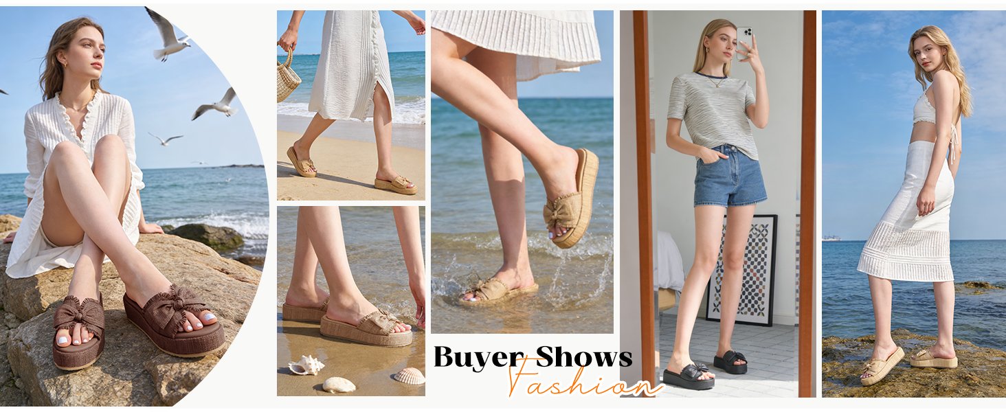 : Coutgo Womens Raffia Platform Wedge Sandals