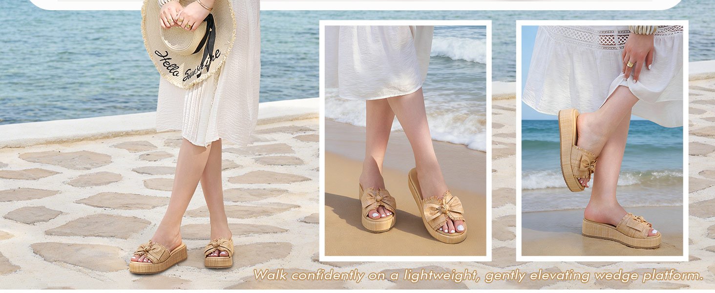 Coutgo Womens Raffia Platform Wedge Sandals