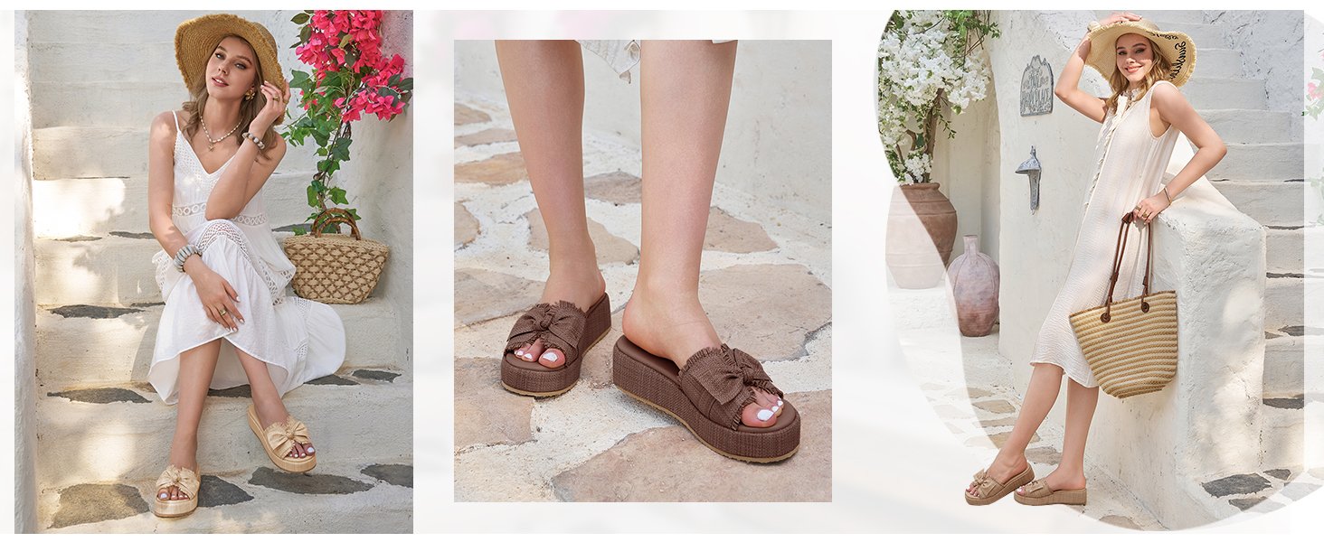 Coutgo Womens Raffia Platform Wedge Sandals