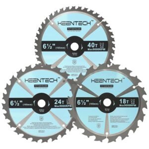 KEENTECH 6-1/2 Inch Woodworking Circular Saw Blade 18T 24T 40T 3-Pack, Tungsten Carbide Tipped, ATAF Grind, 5/8 Inch Arbor Hole
