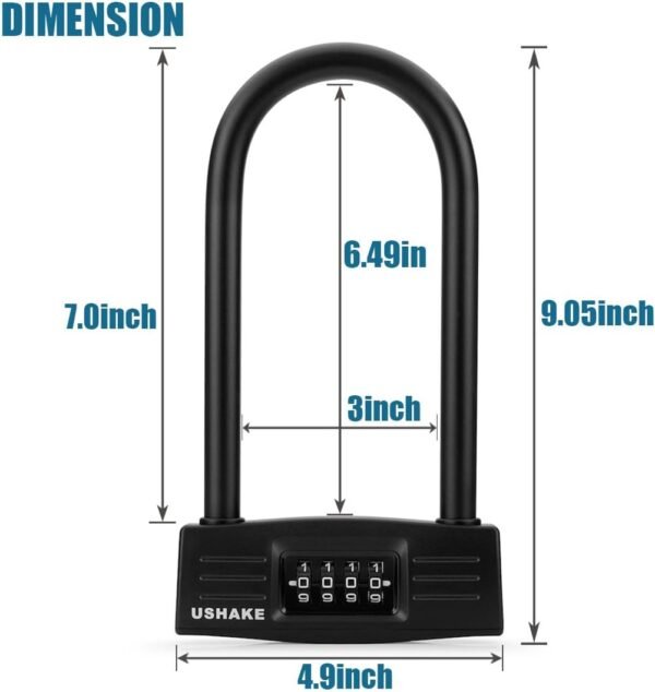 USHAKE Bike Combination U Lock, Heavy Duty Bike Combination U Lock Paddle Lock for Bicycle Electric Scooter Motorcycles Metal Fence Gate Anti Theft 4 616wJRiZG L. AC SL1100