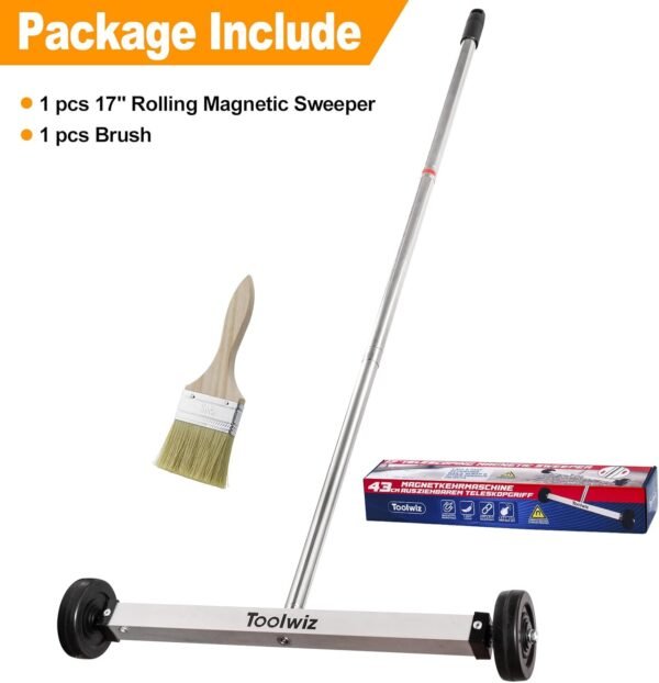 Toolwiz Magnetic Pick Up Sweeper 17-inch Heavy Duty Magnet Pickup Lawn Sweeper Roofing Tools, 8.8 Lbs Yard Magnet with Telescoping Holder and Wheels to Pick Up Nails Magnetic Sweeper for Construction 10 619FqtB4PBL. AC SL1500