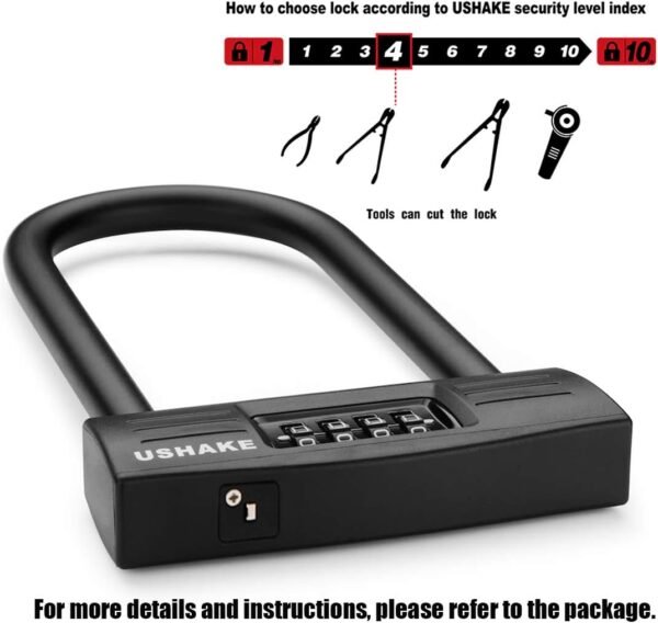 USHAKE Bike Combination U Lock, Heavy Duty Bike Combination U Lock Paddle Lock for Bicycle Electric Scooter Motorcycles Metal Fence Gate Anti Theft 7 61N1fQajT0L. AC SL1100