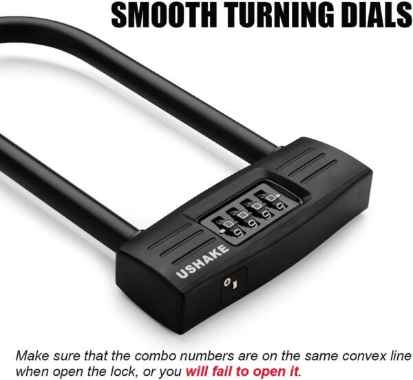 USHAKE Bike Combination U Lock, Heavy Duty Bike Combination U Lock Paddle Lock for Bicycle Electric Scooter Motorcycles Metal Fence Gate Anti Theft 3 61dHOa3QsOL. AC SL1100