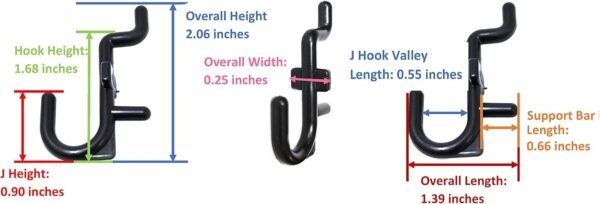 JSP Manufacturing Peg Board Non-Locking Plastic J Hook Style Hooks | Garage Tool Storage Craft Hooks Pegboard Asscessories (100, Black) 6 61txTxUddzL. AC SL1500