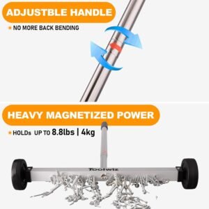 Toolwiz Magnetic Pick Up Sweeper 17-inch Heavy Duty Magnet Pickup Lawn Sweeper Roofing Tools, 8.8 Lbs Yard Magnet with Telescoping Holder and Wheels to Pick Up Nails Magnetic Sweeper for Construction 17 Toolwiz Magnetic Pick Up Sweeper 17-inch Heavy Duty Magnet Pickup Lawn Sweeper Roofing Tools, 8.8 Lbs Yard Magnet with Telescoping Holder and Wheels to Pick Up Nails Magnetic Sweeper for Construction - Image 7