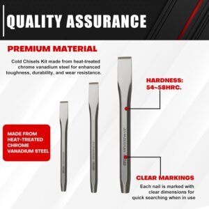 C&T 3-Piece Heavy Duty All Purpose Cold Chisels Kit, 3/8, 1/2, 5/8 in, for Carpentry, Metalwork, Woodwork & Masonry work 12 C&T 3-Piece Heavy Duty All Purpose Cold Chisels Kit, 3/8, 1/2, 5/8 in, for Carpentry, Metalwork, Woodwork & Masonry work - Image 4