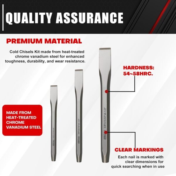 C&T 3-Piece Heavy Duty All Purpose Cold Chisels Kit, 3/8, 1/2, 5/8 in, for Carpentry, Metalwork, Woodwork & Masonry work 4 71Mw0IreRpL. AC SL1500