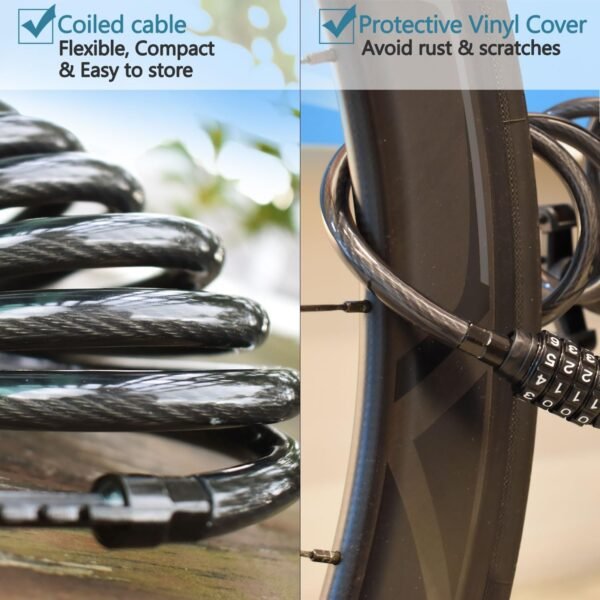 MARQUE Combination Bike Lock Cable- 3/8 inch (5FT, 10FT, 15FT, 25FT) Resettable Combination Lock, Anti-Theft Coiled Secutiry Cable for Bicycles, Kayaks, Paddle Boards, Gates and Outdoor Gear (5 FT) 5 71N3p8e ymL. AC SL1500