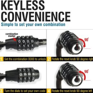 MARQUE Combination Bike Lock Cable- 3/8 inch (5FT, 10FT, 15FT, 25FT) Resettable Combination Lock, Anti-Theft Coiled Secutiry Cable for Bicycles, Kayaks, Paddle Boards, Gates and Outdoor Gear (5 FT) 12 MARQUE Combination Bike Lock Cable- 3/8 inch (5FT, 10FT, 15FT, 25FT) Resettable Combination Lock, Anti-Theft Coiled Secutiry Cable for Bicycles, Kayaks, Paddle Boards, Gates and Outdoor Gear (5 FT) - Image 4