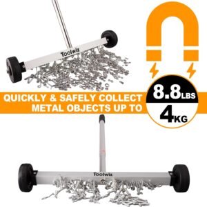 Toolwiz Magnetic Pick Up Sweeper 17-inch Heavy Duty Magnet Pickup Lawn Sweeper Roofing Tools, 8.8 Lbs Yard Magnet with Telescoping Holder and Wheels to Pick Up Nails Magnetic Sweeper for Construction 14 Toolwiz Magnetic Pick Up Sweeper 17-inch Heavy Duty Magnet Pickup Lawn Sweeper Roofing Tools, 8.8 Lbs Yard Magnet with Telescoping Holder and Wheels to Pick Up Nails Magnetic Sweeper for Construction - Image 4