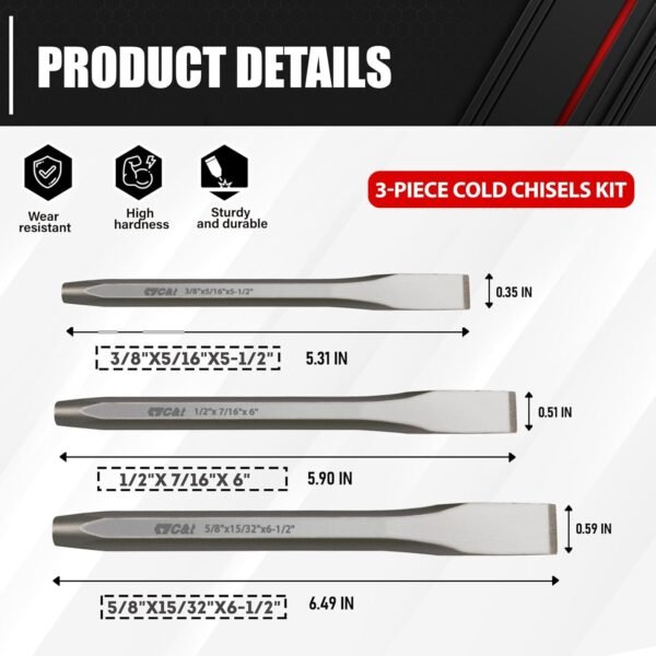 C&T 3-Piece Heavy Duty All Purpose Cold Chisels Kit, 3/8, 1/2, 5/8 in, for Carpentry, Metalwork, Woodwork & Masonry work 5 71y2 f10FXL. AC SL1500