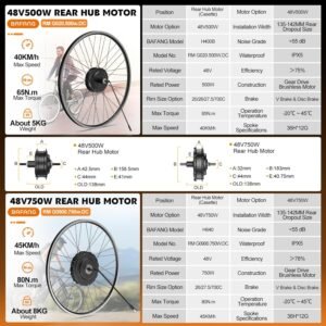 BAFANG 48V 750W Rear Hub Motor Kit, 80N.m High Torque Electric Bike Conversion Kit with LCD Display, IPX5 Waterproof, Fits 26/27.5/700C Wheels for Disc and V Brakes, Battery Optional 14 BAFANG 48V 750W Rear Hub Motor Kit, 80N.m High Torque Electric Bike Conversion Kit with LCD Display, IPX5 Waterproof, Fits 26/27.5/700C Wheels for Disc and V Brakes, Battery Optional - Image 5