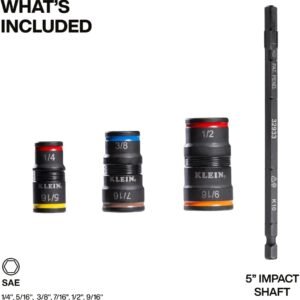 Klein Tools 32933 Klein Tools 32933 Impact Driver, SAE 7-in-1 Impact Rated Socket Set, 3 Flip Sockets with 6 Hex Driver Sizes and 1/4-Inch Bit Holder, 5-Inch Shaft - Image 3
