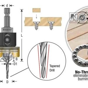 Amana Tool 55151 Carbide Tipped 82 Degree Countersink with Tapered Drill and Adjustable Depth Stop with No-Thrust BB 3/8 D x 1/8 Drill D x 1/4 Inch Quick Release Hex SHK - Image 3