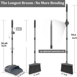 Broom and Dustpan Set, Dust pan with Long Handle, Broom with Dustpan Combo Set, Broom and Dustpan for Home, Indoor or Outdoor Cleaning Tool (Deep Gray&Light Gray) - Image 3