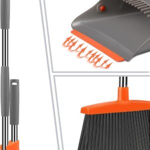 Broom and Dustpan Set for Home, Broom and Dustpan Combo for Office, Long Handle Broom with Upright Standing Dust pan,Indoor&Outdoor Sweeping (Gray&Orange) - Image 4