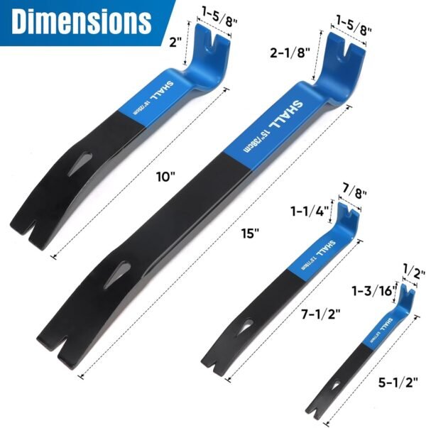 SHALL 4-Piece Flat Pry Bar Set -15" 10" 7.5" 5.5"- Heavy Duty & Mini Nail Puller Crowbar, Utility Claw Bar, Wonder Bar, High-Carbon Steel Flat Bar Tool for Home Remolding & Woodworking 3 61A1POXr1 L. AC SL1500