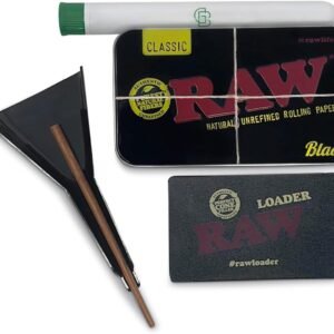 RAW Pre Rolled Cone Loader: 1-1/4 Size, King, & 98 Special Mess Free Perfect Cone Packer – 5 Piece Kit – Static Free Scoop Card, Funnel, & Packing Tool, RAWthentic Tin - Image 6