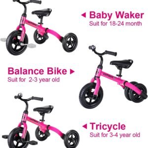 YGJT 3 in 1 Tricycle for Toddlers Age 2-5 Years Old, Folding Kids Balance Bike with Adjustable Seat and Removable Pedal, Toddler Bike Ride-on Toys for Infant, Gifts for Baby Boys Girls Birthday(Pink) 13 YGJT 3 in 1 Tricycle for Toddlers Age 2-5 Years Old, Folding Kids Balance Bike with Adjustable Seat and Removable Pedal, Toddler Bike Ride-on Toys for Infant, Gifts for Baby Boys Girls Birthday(Pink) - Image 5