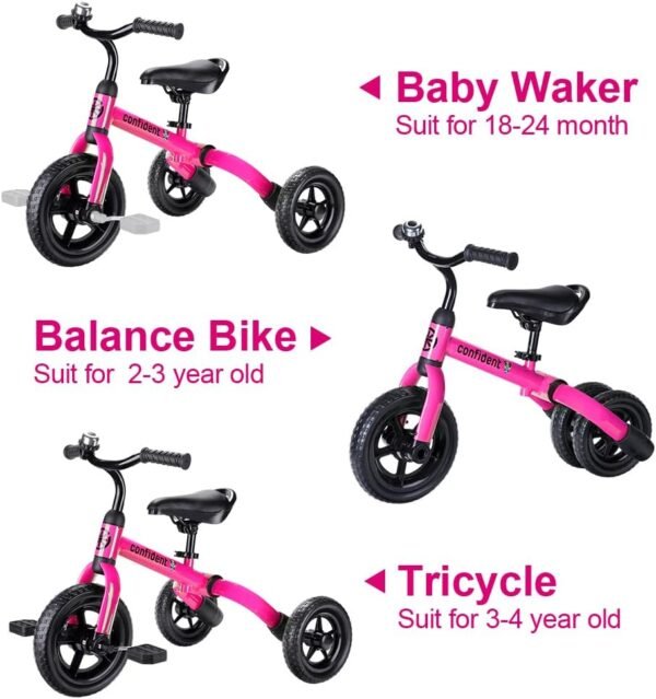 YGJT 3 in 1 Tricycle for Toddlers Age 2-5 Years Old, Folding Kids Balance Bike with Adjustable Seat and Removable Pedal, Toddler Bike Ride-on Toys for Infant, Gifts for Baby Boys Girls Birthday(Pink) 5 61CPf5Nu1QL. AC SL1001