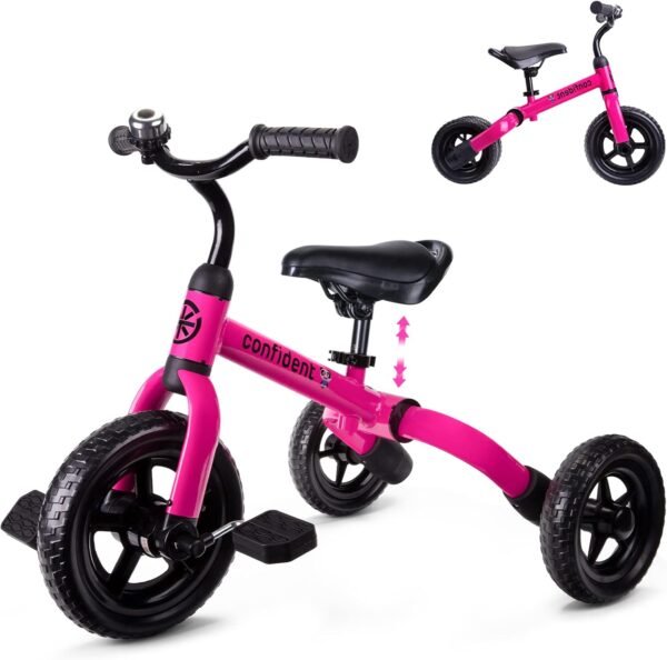 YGJT 3 in 1 Tricycle for Toddlers Age 2-5 Years Old, Folding Kids Balance Bike with Adjustable Seat and Removable Pedal, Toddler Bike Ride-on Toys for Infant, Gifts for Baby Boys Girls Birthday(Pink) 2 61FUov723hL. AC SL1500
