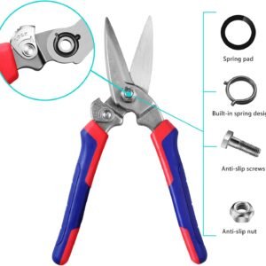 Heavy Duty Industrial Scissors: Utility Sharp Aviation Tin Snips for Cutting Thin Metal Sheet, Fine Iron Wire, Wires, Plastic, Rubber Hose, Carpet, Cardboard （8'' Blue） - Image 7