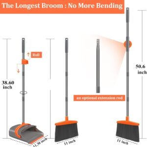 Broom and Dustpan Set for Home, Broom and Dustpan Combo for Office, Long Handle Broom with Upright Standing Dust pan,Indoor&Outdoor Sweeping (Gray&Orange) - Image 3