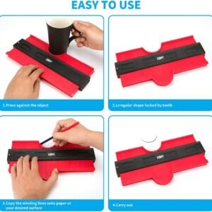 Contour Gauge 10 Inch, Widen Plastic Profile Gauge Duplicator, Precisely Copy Irregular Shapes Wood Template Measuring Tool for Perfect Fit and Easy Cutting (10 Inch Widen-Red) - Image 6