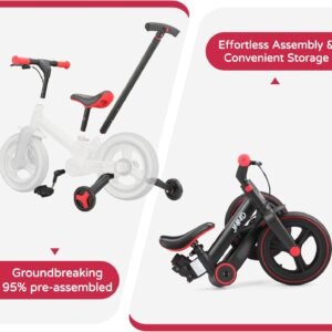 JMMD Toddler Bike with Push Handle for Kids 18-60 Months, 6 in 1 Foldable Push Bike with Training Wheels, Pedals, Brakes, Kickstand, Kid Balance Bike Gift & Toys for Boy & Girl - Image 7