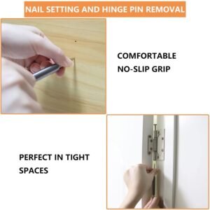 2-Piece Dual Head Nail Setter and Hinge Pin Punch Set, Hammerless 1/32″& 1/16″Spring Nail Set, 5000 PSI Striking Force Door Pin Removal Tool - Image 5