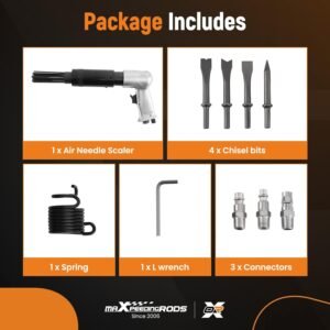 maXpeedingrods Air Needle Scaler with Hammer Chisel Kit, 4500 BPM Pneumatic Needle Gun for Metalworks, Rust, Weld & Paint Remover, Pistol Grip Metal Scraper Air Compressor Accessories - Image 4