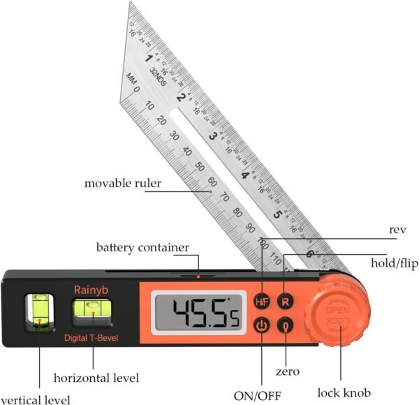 Digital Angle Finder Protractor 0-360 Degree T-Bevel Gauge & Protractor with Horizontal Vertical Bubble & Full LCD Display for Woodworking, Metalworking, Construction 3 61df5jgrdnL. AC SL1500