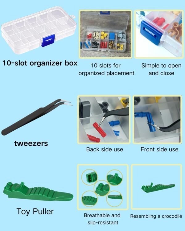 15PCS Remover Building Blocks Tool Kit - 3 PCS Brick Separator, Blocks Tool Suit, Multi-Functional Hammer, Red Gift Ribbon, Pliers, Tweezers, Finger Protectors with Iron-Box (Blue) 6 61e7cZiW 5L. AC SL1000