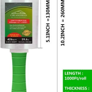 2-Pack Industrial Mini Clear Stretch Wrap Film 80 Gauge 5.1" 1000ft for Pallet Wrap with Plastic Handle,Durable Self-Adhering Packing,Moving,Packaging,Heavy Duty Shrink Film Chuangseed - Image 3