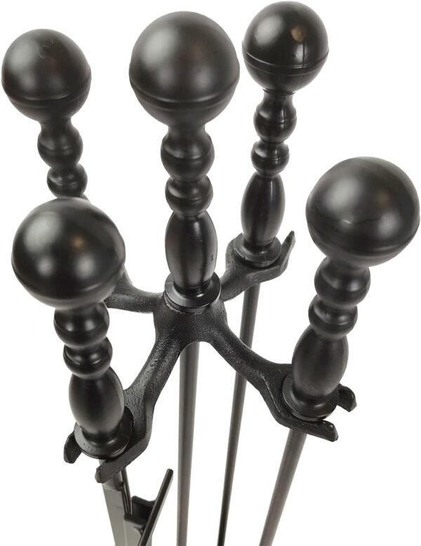 Lizh Metalwork 5 Pieces Black Wrought Iron Fireplace Companion Set,Modern Indoor Outdoor Fireplace Accessories Set,Include Tongs, Shovel, Poker,Brush and Cast Iron Base 9 61joUmxF4ML. AC SL1500