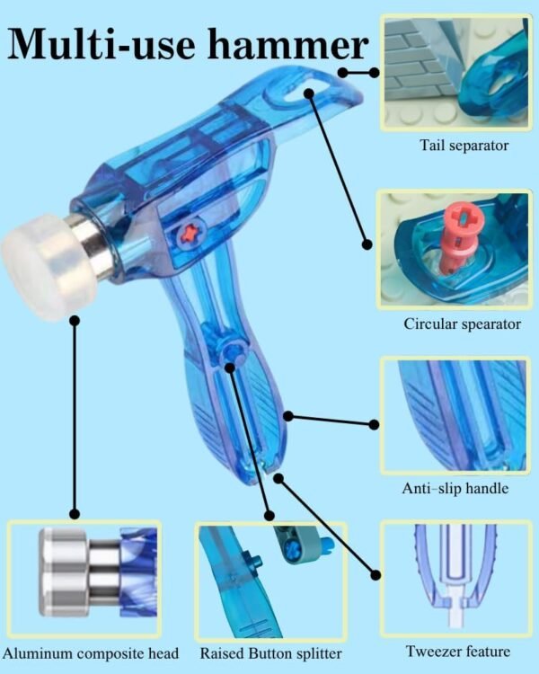 15PCS Remover Building Blocks Tool Kit - 3 PCS Brick Separator, Blocks Tool Suit, Multi-Functional Hammer, Red Gift Ribbon, Pliers, Tweezers, Finger Protectors with Iron-Box (Blue) 4 61l7iAPNDrL. AC SL1000