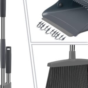 Broom and Dustpan Set, Dust pan with Long Handle, Broom with Dustpan Combo Set, Broom and Dustpan for Home, Indoor or Outdoor Cleaning Tool (Deep Gray&Light Gray) - Image 4