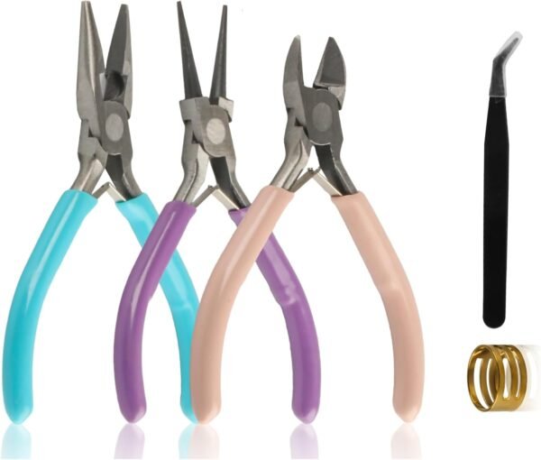 3-Piece Jewelry Pliers Set - Needle Nose, Round Nose & Wire Cutters for Jewelry Making, Wire Crafting & Repair | Professional DIY Tools for Metalwork, Earrings & Bracelets 2 61simK1hG3L. AC SL1500
