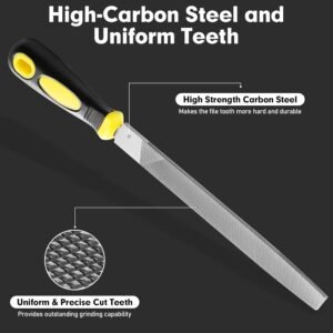 8 Inch Flat Hand Metal File, Metal Files for Steel with Ergonomic Handle, Durable High Carbon Steel Files Tools for Metal Wood and Stone Trimming, Shaping, Bastard File with Uniform Teeth 13 8 Inch Flat Hand Metal File, Metal Files for Steel with Ergonomic Handle, Durable High Carbon Steel Files Tools for Metal Wood and Stone Trimming, Shaping, Bastard File with Uniform Teeth - Image 5