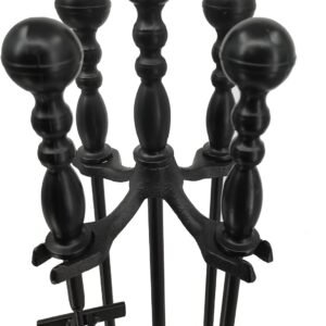 Lizh Metalwork 5 Pieces Black Wrought Iron Fireplace Companion Set,Modern Indoor Outdoor Fireplace Accessories Set,Include Tongs, Shovel, Poker,Brush and Cast Iron Base 17 Lizh Metalwork 5 Pieces Black Wrought Iron Fireplace Companion Set,Modern Indoor Outdoor Fireplace Accessories Set,Include Tongs, Shovel, Poker,Brush and Cast Iron Base - Image 7