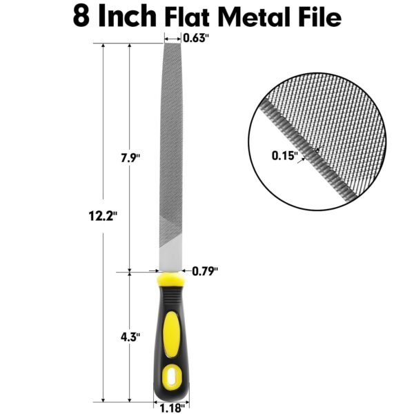 8 Inch Flat Hand Metal File, Metal Files for Steel with Ergonomic Handle, Durable High Carbon Steel Files Tools for Metal Wood and Stone Trimming, Shaping, Bastard File with Uniform Teeth 3 61zodTaHFnL. SL1500