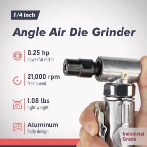 Air Angle Die Grinder, 0.25 hp and 21,000 RPM Motor, Lightwight Aluminum Body, Safety Lock, With 1/4" 1/8" Collets, Pneumatic Power Tool For Grinding and Polishing on Metalwork Woodwork 11 Air Angle Die Grinder, 0.25 hp and 21,000 RPM Motor, Lightwight Aluminum Body, Safety Lock, With 1/4" 1/8" Collets, Pneumatic Power Tool For Grinding and Polishing on Metalwork Woodwork - Image 3