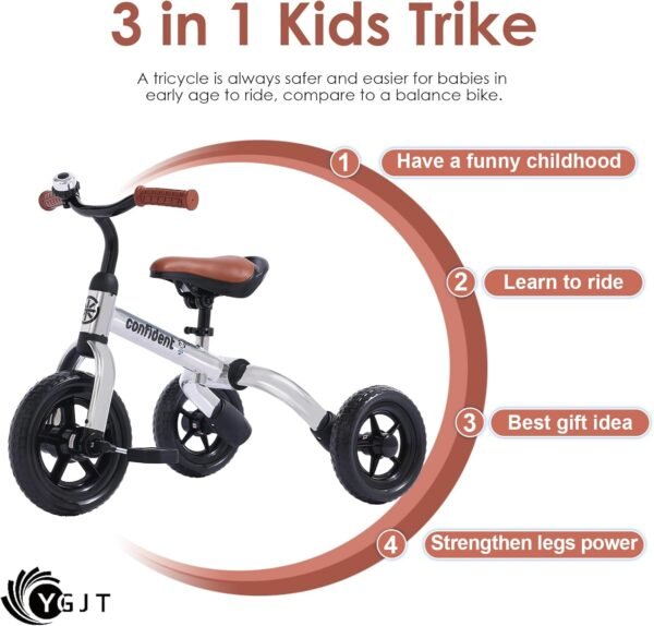 YGJT 3 in 1 Tricycle for Toddlers Age 2-5 Years Old, Folding Kids Balance Bike with Adjustable Seat and Removable Pedal, Toddler Bike Ride-on Toys for Infant, Gifts for Baby Boys Girls Birthday 4 71+osVuuDNL. AC SL1500