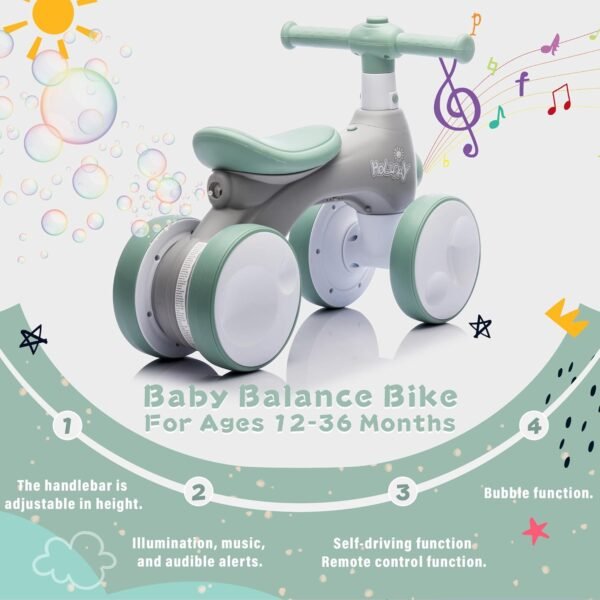 Baby Toddler Balance Bike with Bubble Machine for 1 Year Old Children,4 Wheels Kids Balance Bike w/Bubble Maker,Kids Ride on Toys w/Music,Headlight for Ages 12-36 Months Boys Girls (Light Green) 3 71 u4AG4P3L. AC SL1500