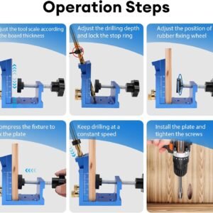 Pocket Hole Jig Kit - Adjustable Angle Drill Guide Tools for Doweling Maker, Woodworking Carpentry Adapter, Wood Dowel Jig w/Screws & Stop Collars - Image 8