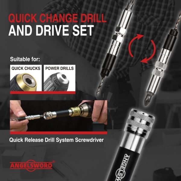ANGELSWORD Countersink Drill Bit Set with Flip Drive for Wood, #6, #8, #10 Drill Flip Drive Complete Unit Set, 4 Pack 4 7111oYBR3XL. SL1500